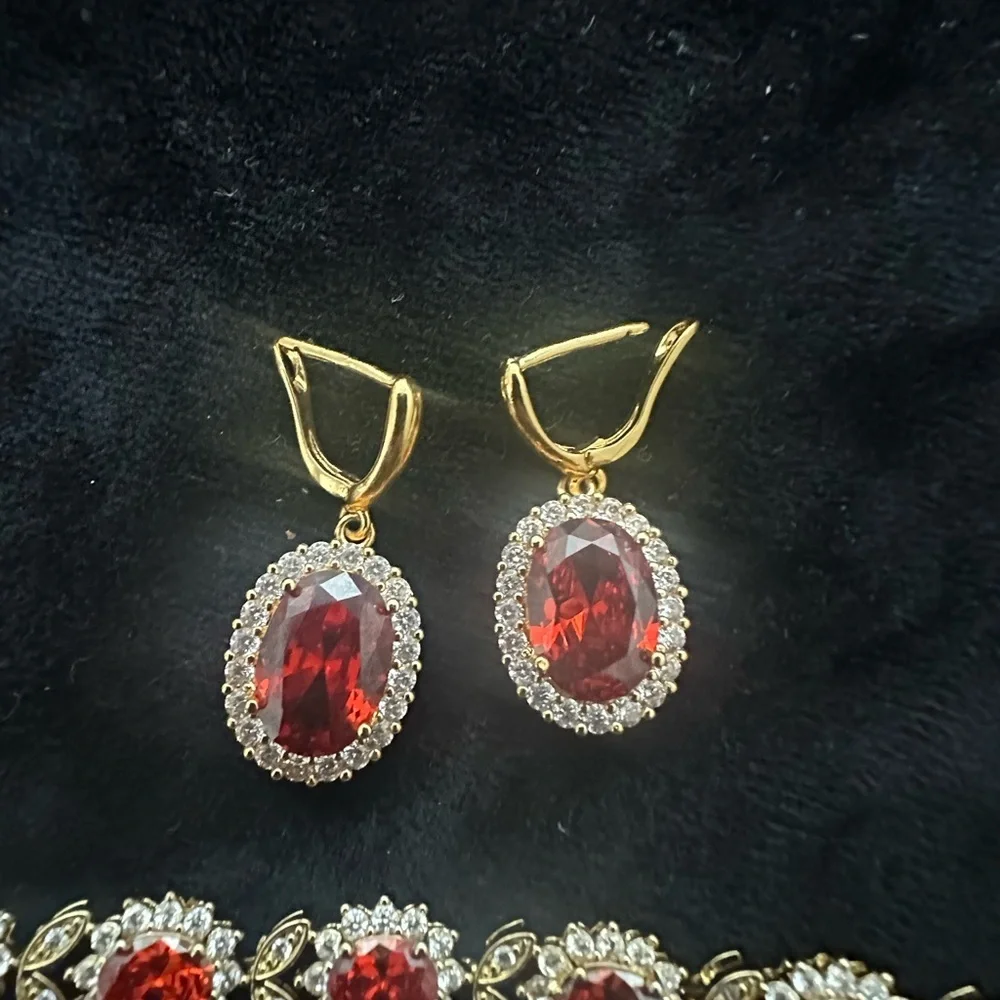 Gold tone and Red Jewelry Set
